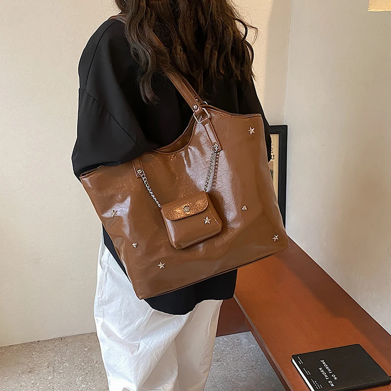 LEFTSIDE Big Design PU Leather Shoulder Bags For Women 2024 Y2K Trend Luxury Brand Tote Bag Female Underarm Bags Fashion Handbag