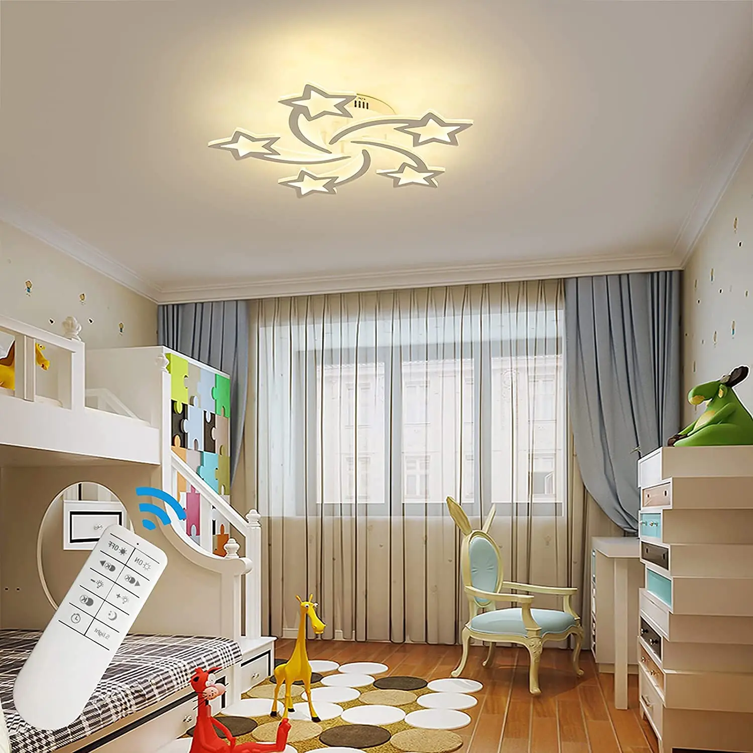 Dimmable Led Ceiling Light 60w Modern Acrylic Ceiling Light, 5-Star Shape Chandelier Lighting Children’s Room Remote Control