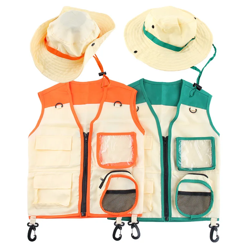 Outdoor Adventure Vest and Hat Set para Crianças, Fun Cosplay, Role Play, Insect Explorer Game, Atividade Festival, Presente de Aniversário, Bonito, Novo