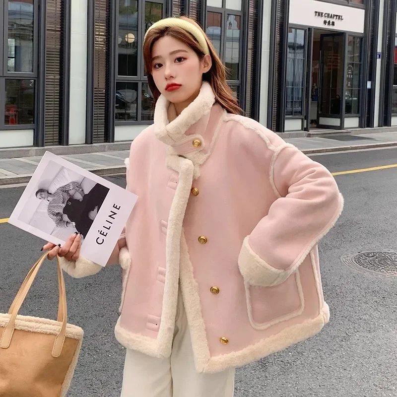 Pink Fur Coat Lapel Warm Long Sleeve Fashion Women's 2024 Winter New Explosions Korean fleece-lined Thickened Bearer Wear