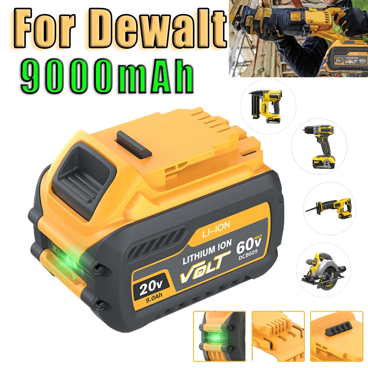 for Dewalt Flexvolt 120V 60V 20V 9000Mah Battery Replacement Battery Tools Power Drill Battery Dcb606 Dcb612 Dcb609 Dcb20