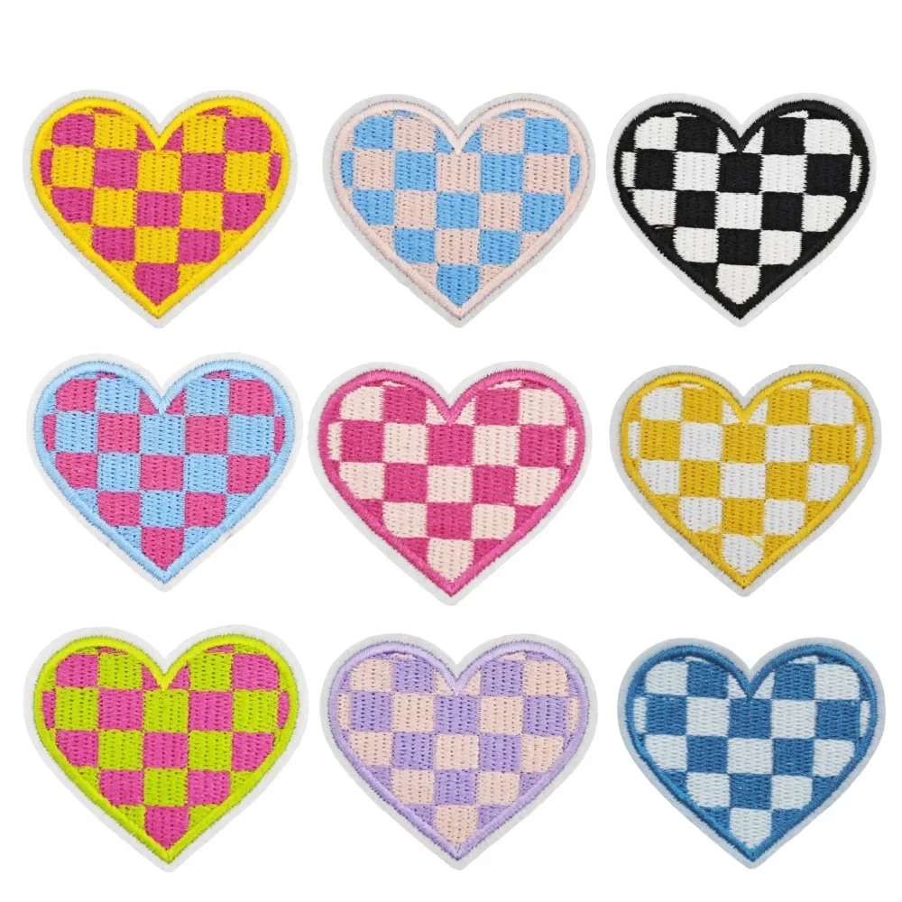 Iron on Patches Embroidered Cloth Sticking Scenery Grid Love Back Adhesive Decoration Accessories Patching Computer Embroidered