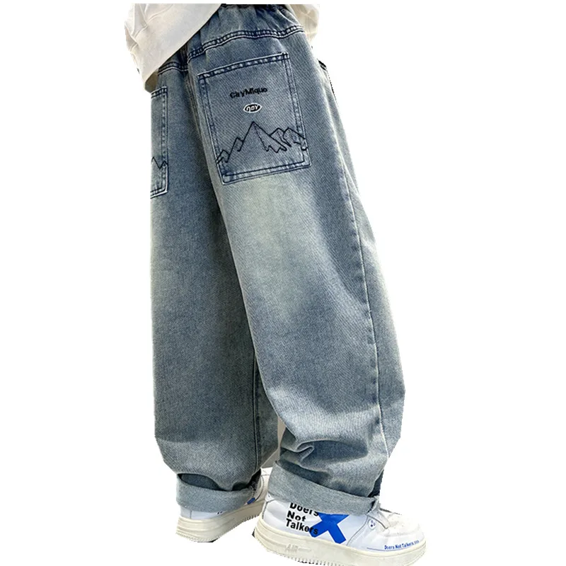 Child Baggy Jeans for Boys Blue Elastic Waist Denim Pants 5 6 7 8 9 10 11 12 13 14Years Old Kids Clothing Loose Casual Trousers