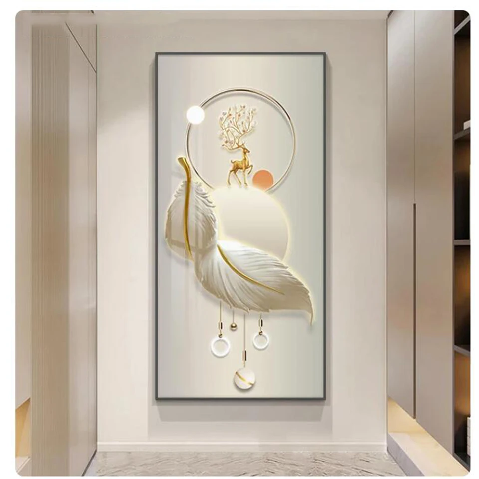 New 2023 Large Diamond Painting Light Luxury Geometry Elk White Feather Full Diamond Mosaic Embroidery Animals Cross Stitch W133