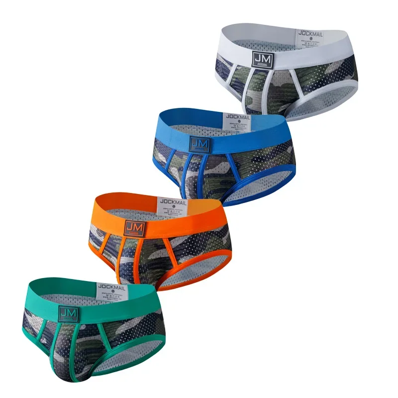 

Jockmail Mens Panties Briefs Sexy Camouflage Mesh Breathable Translucent Ropa Interior Hombre Quick-drying Sports Sissi Slip