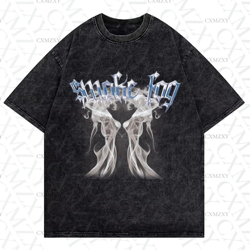 

American high street retro washed old printed short sleeves pure cotton men's and women's tide loose hip hop