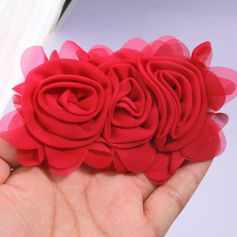 Fleurs en Tissu Mousseline de Soie, Roses Faites à la Main, Accessoires pour Cheveux, Bricolage, Robe de Mariée, Collier, Broches, Décoration, 7x12cm