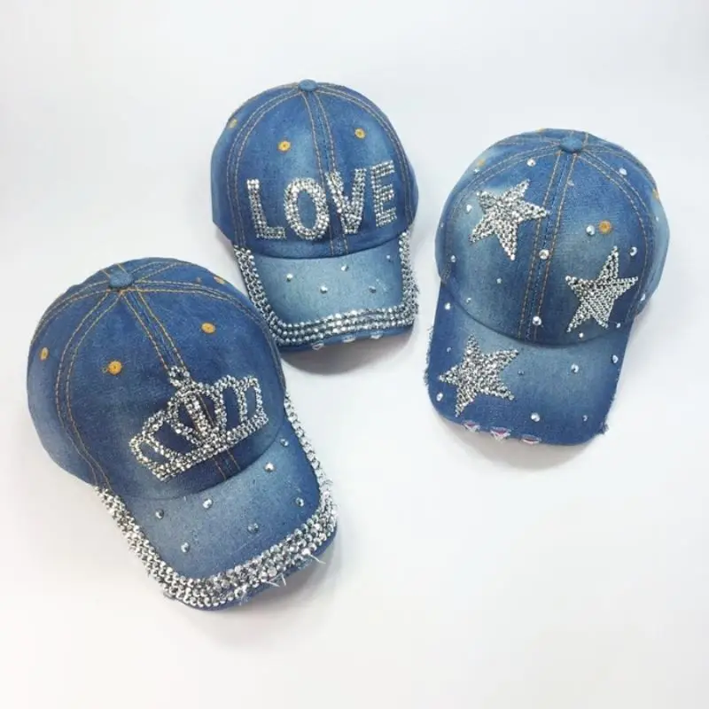 Rhinestone Jeans Hats Baseball Caps New style Pure Men Women Sun Hat Denim and Cotton Snapback Cap hip-hop Hat