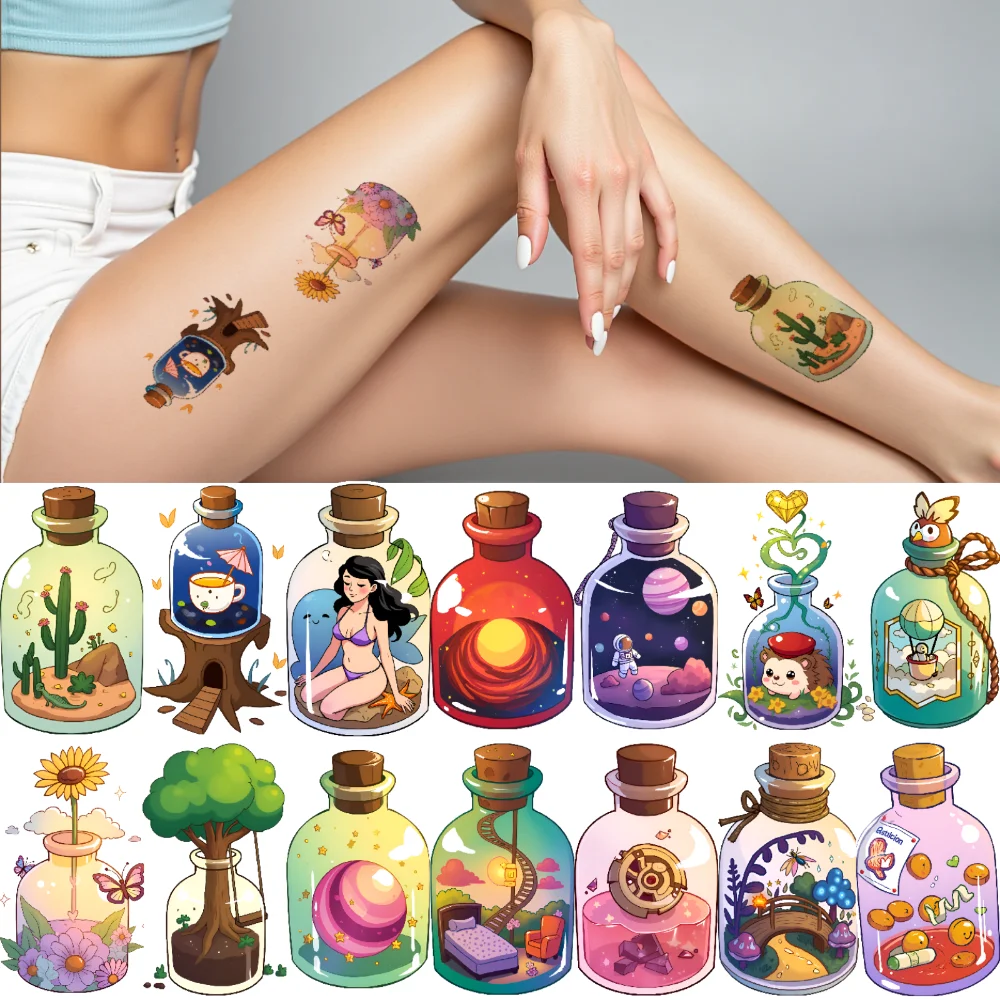 28pcs Temporary Tattoo Aquarium Temporary Tattoo Stickers Tree Planet Cartoon Fruit For Shoulders Women Girls