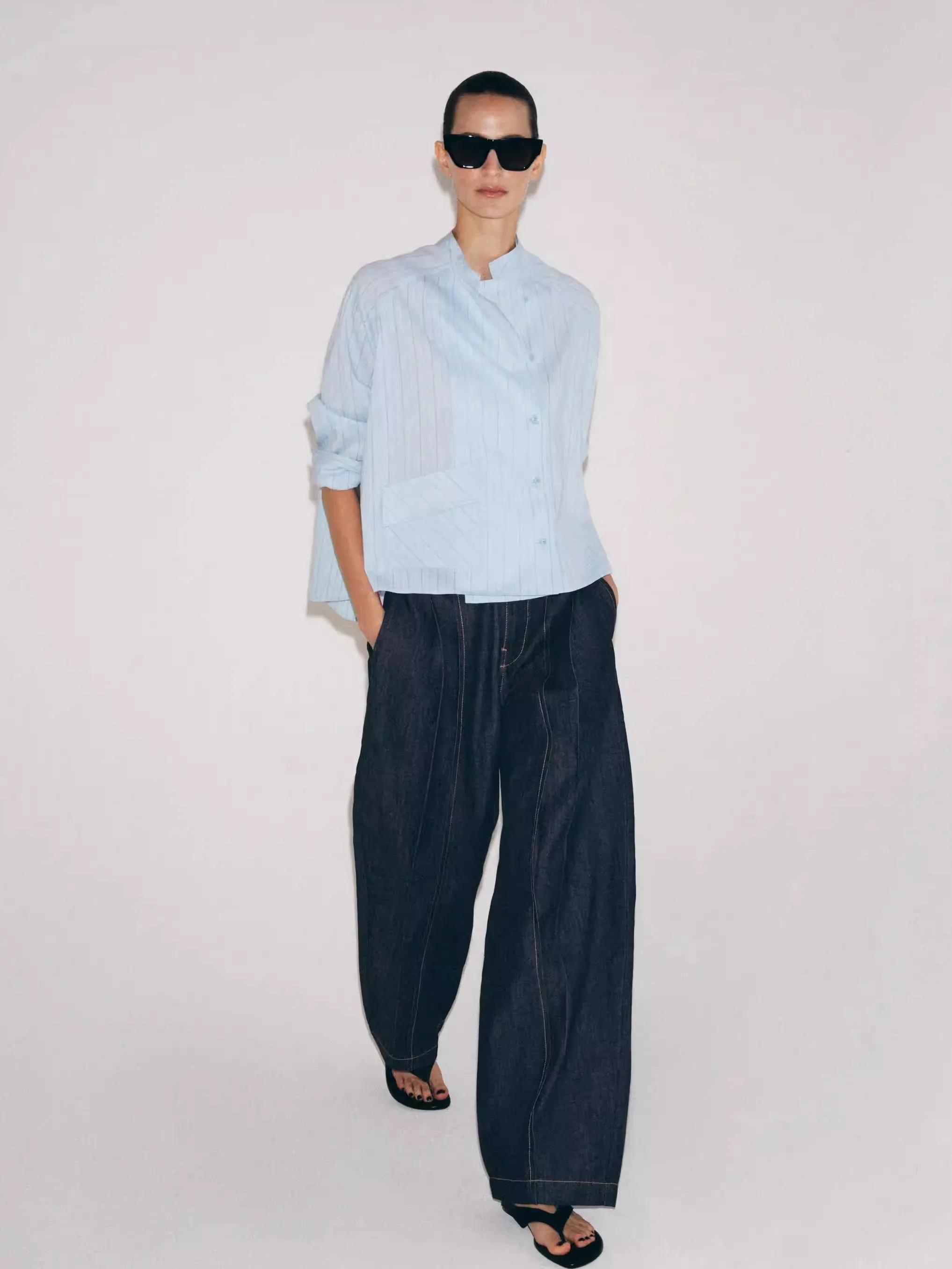 

Весенняя новинка: женская рубашка в китайском ретро-стиле с длинным рукавом, круглым вырезом, полосатым узором и карманами, этнический модный топ для женщин