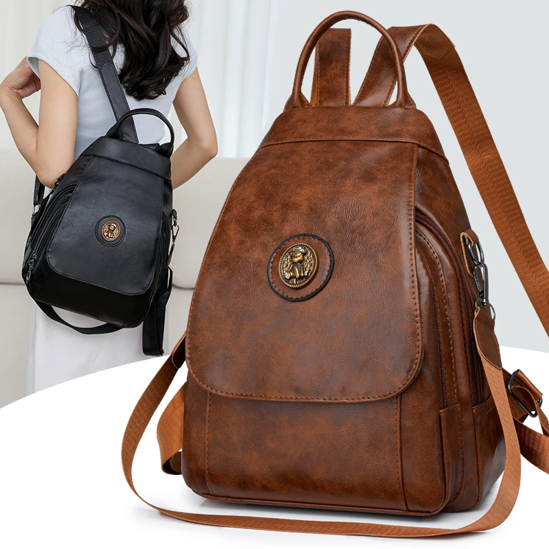 High quality leather backpack brand women travel backpack fashion Multifunction bags for teenage girls shoulder bags mochila