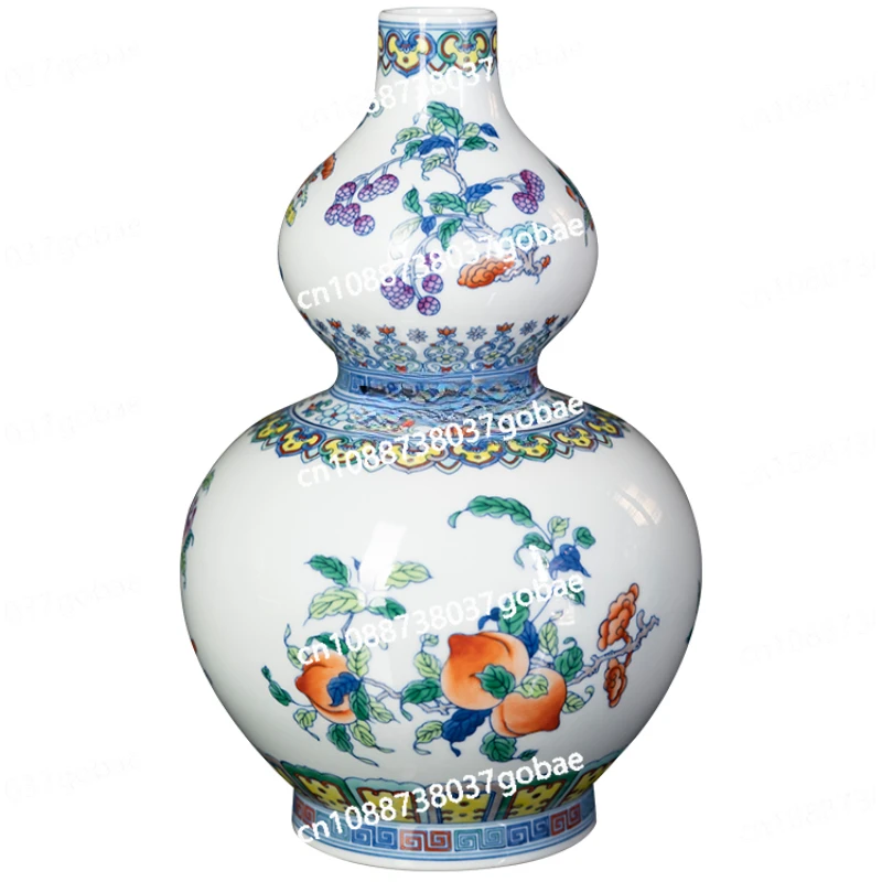 L'm'm Blue and White Porcelain Vase Hand Painted Colorful Three-Pattern Double-Gourd Vase Chinese Household Ornaments