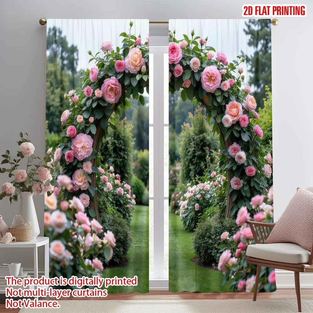 

2D flat printing 2pcs Curtain Garden Floral Archway Digital Printed Polyester Drapes Seasonal Party & Holiday Decor Perfect for