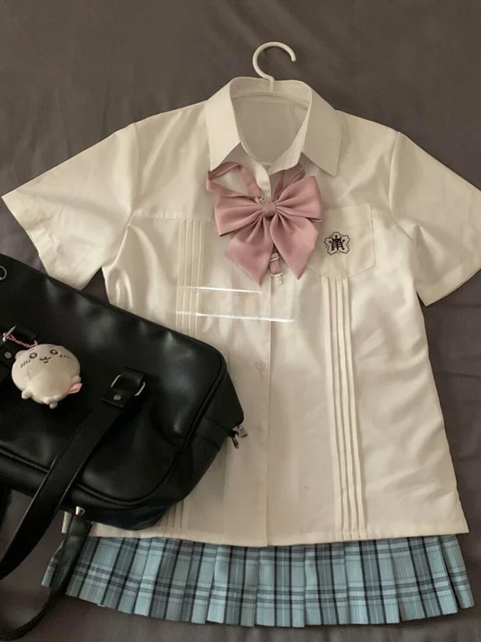 

Japanese Style College Wind Jk Uniform Short Sleeve White Shirt Women's Embroidery Slimming Waist Summer Student School Feeling