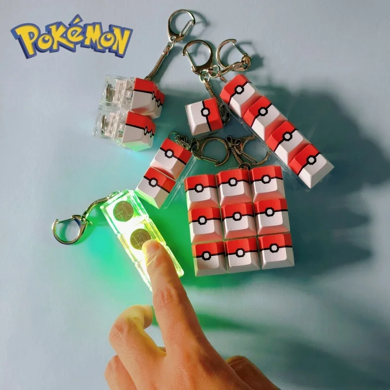 Cute Anime Pokeball Light Up Fidget Keychain, Mini Mechanical Switch Clicker Stress Relief Toy Key Ring for Collectors