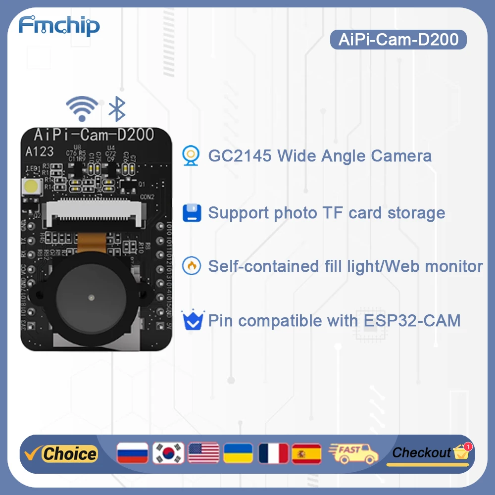 

AiPi-CAM-D200 ESP32 Camera Board with GC2145 Wide Angle Camera, WiFi Bluetooth, Face Recognition for Arduino/Home Assistant