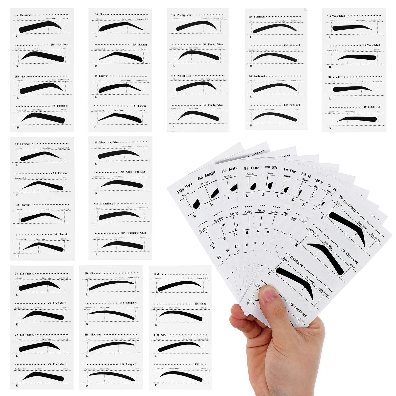 10Pcs Eyebrow Shaping Stencils Reusable Brow Grooming Templates Sticky DIY Makeup Tools for Natural Look Eyebrow Templates