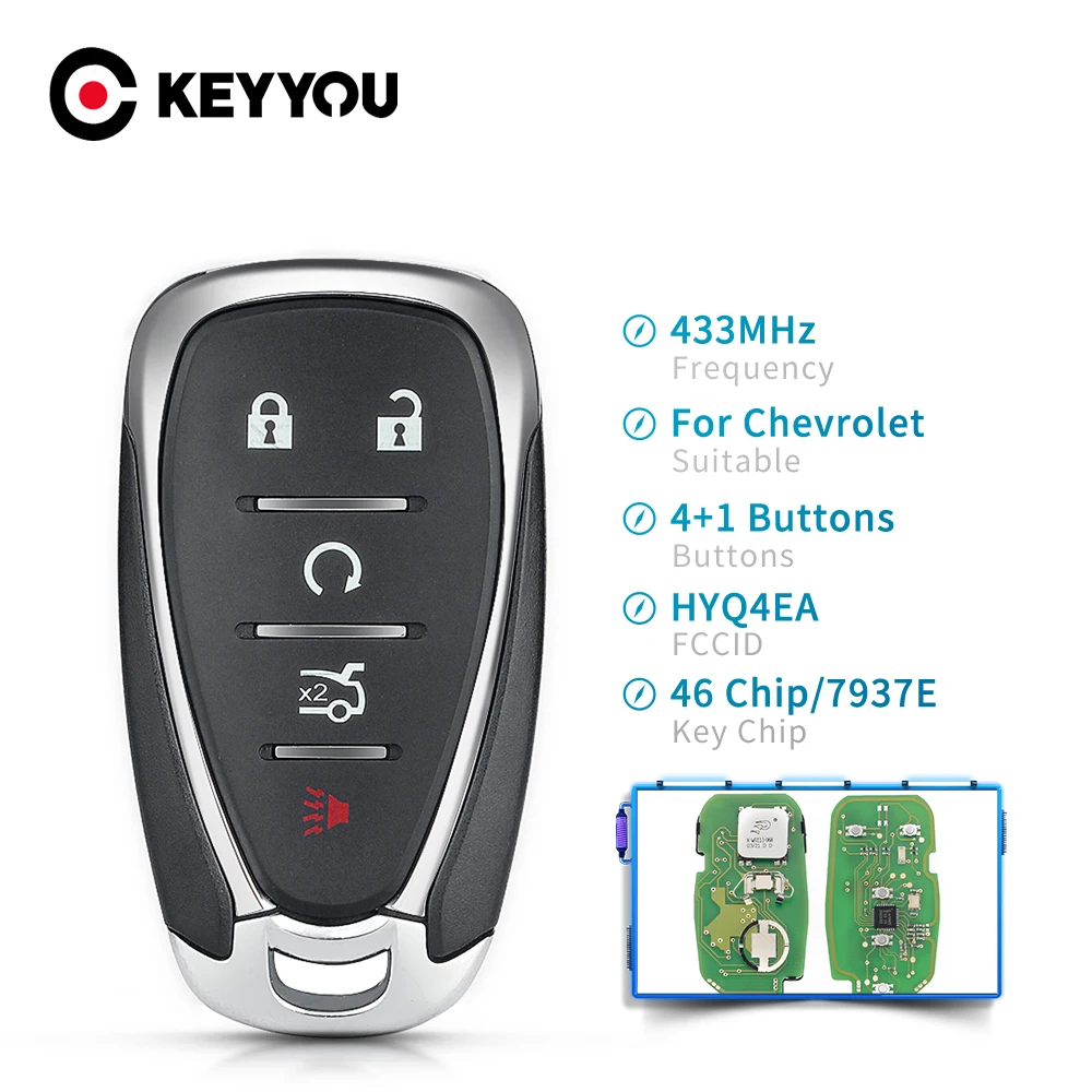 

KEYYOU 4/5 Buttons For Chevrolet Camaro Equinox Cruze Malibu Spark 433MHz ID46 Chip HYQ4EA Smart Car Remote Control Key Fob