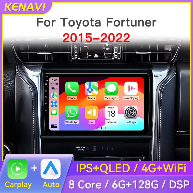 

2-диночное автомобильное стерео радио Android для Toyota Fortuner 2015-2022, центральный мультимедийный видеоплеер, беспроводной Carplay, авто GPS, головное устройство