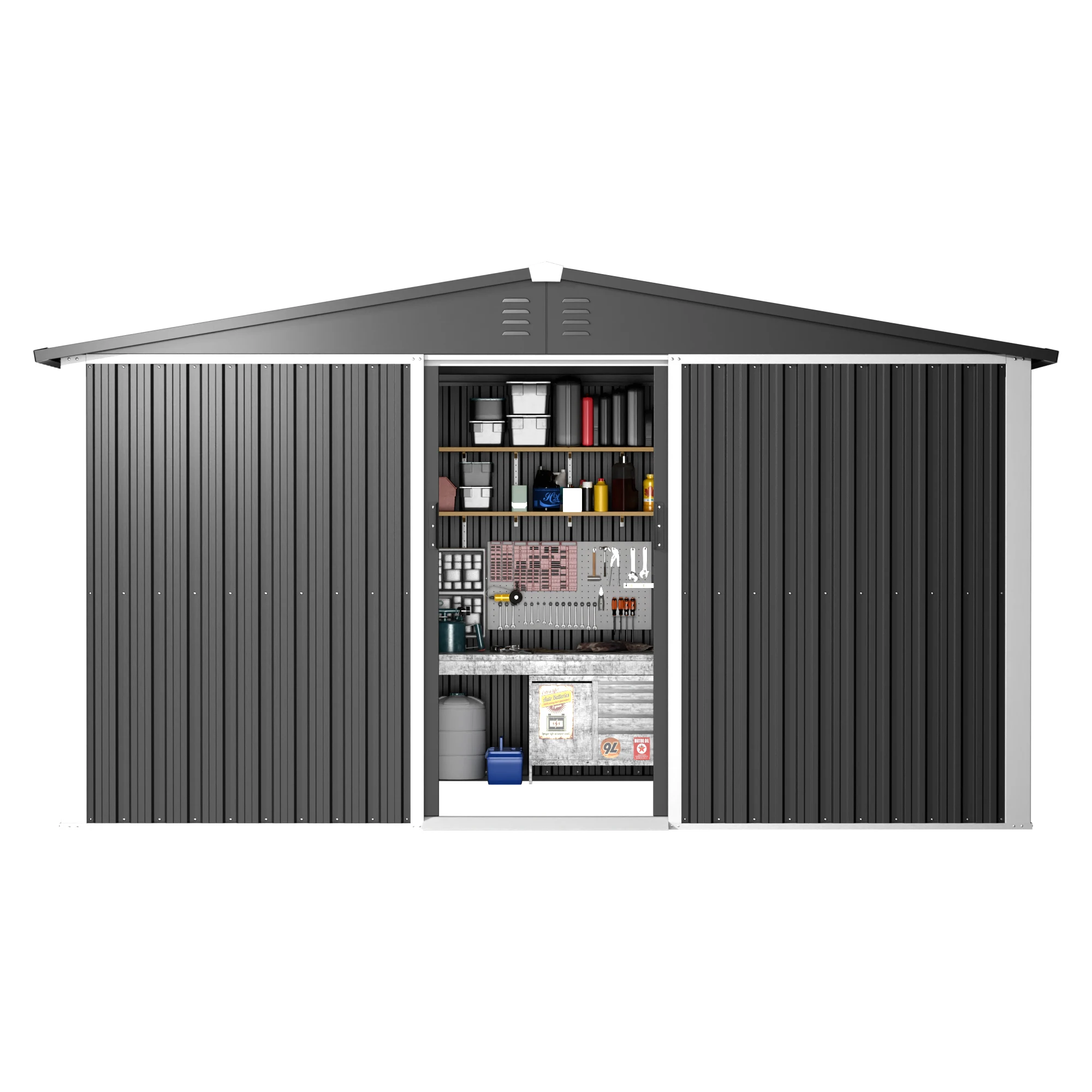 

Large Double-Slope Garden Storage Shed With Swing Doors Tool Sheds Bicycle Sheds