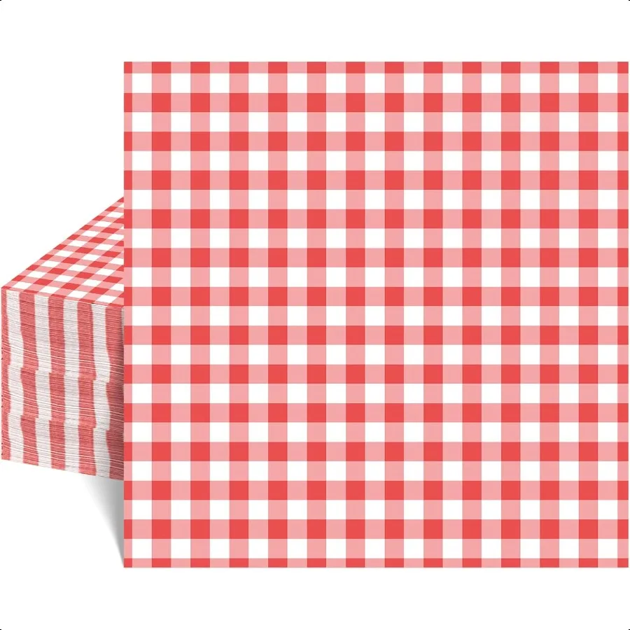 80枚入り レッドギンガムナプキン 6.5×6.5インチ 赤と白のチェック柄ナプキン 格子柄ピクニックナプキン ギンガムパーティーナプキン バーベキューバー用