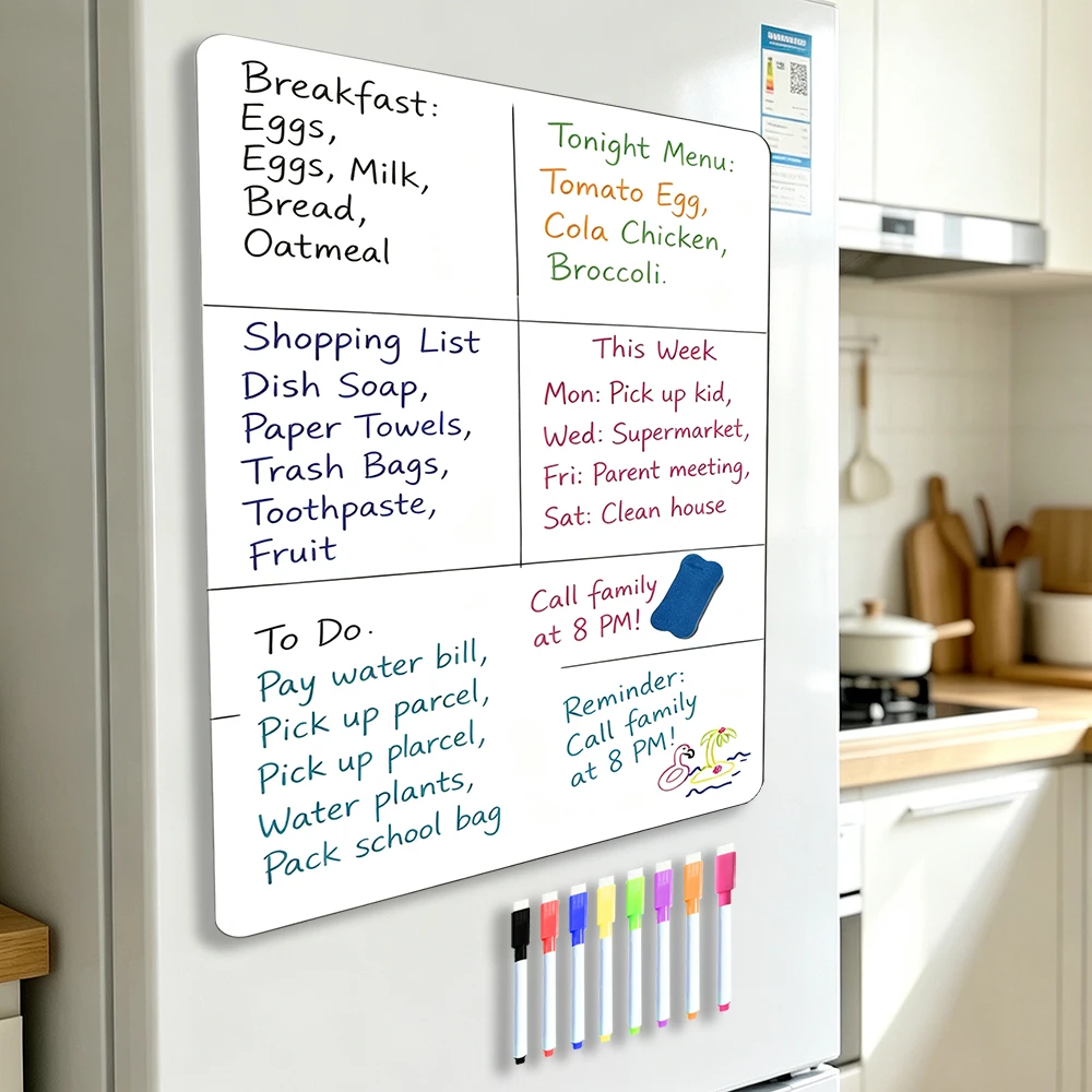Flexible Magnetic Fridge Whiteboard, Reusable Dry Erase Monthly Planner, Works with Water-Based Marker, Easy Wipe Off