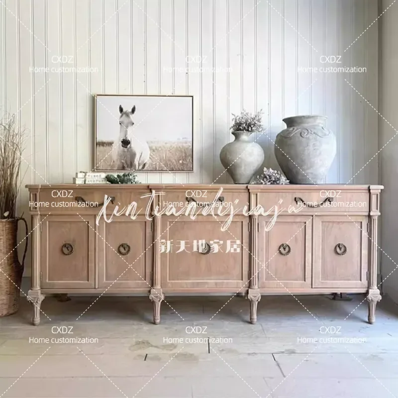 Retro Solid Wood Dining Side Cabinet Living Room Wall Storage Antique Entryway Console Audio Visual Cabinet