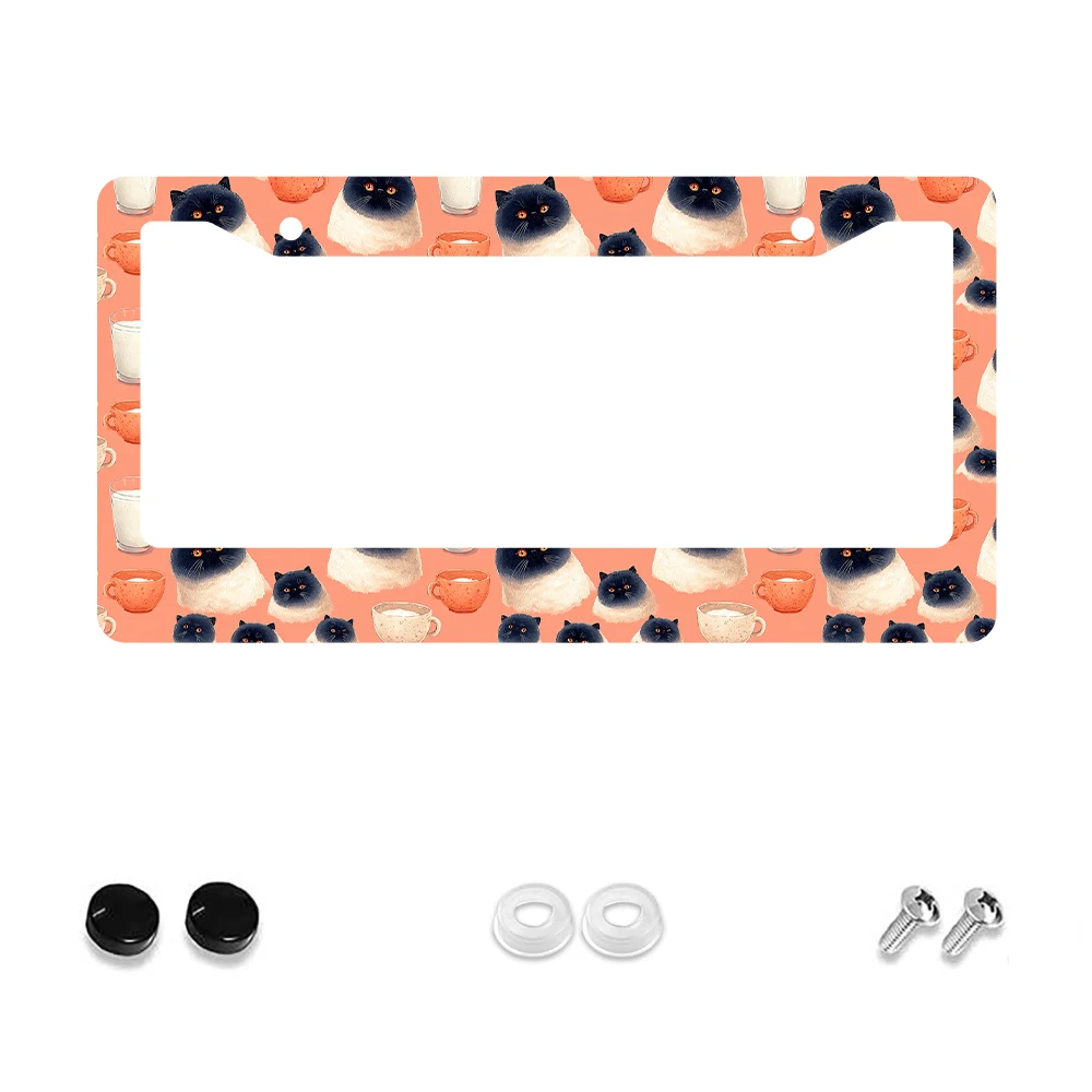 

1 шт. Рамка номерного знака с 2 отверстиями розового кота и молока, алюминиевый материал, 6x12 дюймов с набором винтов, ретро-новинка, декор для автомобиля