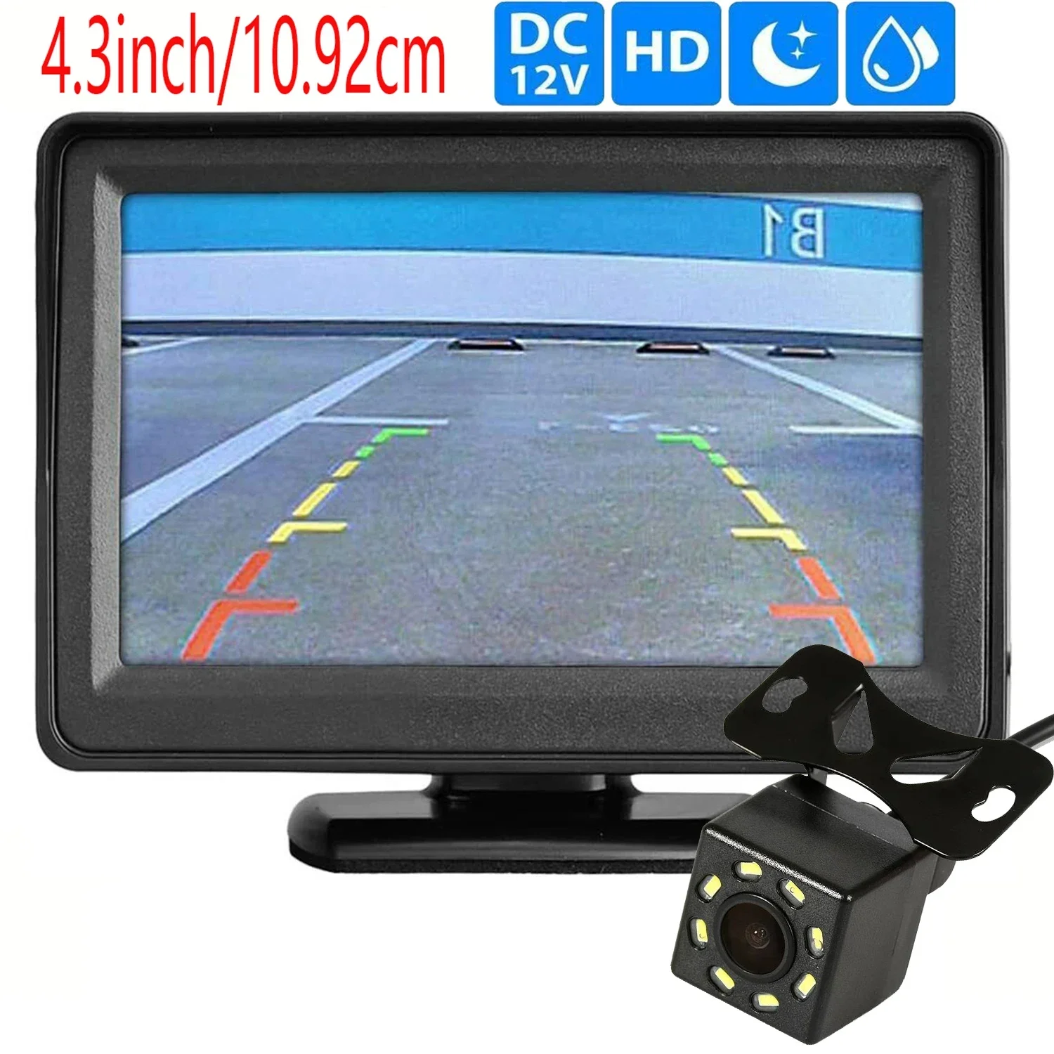 Backup Camera Car Rear View  4.3inch HD Display LCD Monitor Parking System Full Set for Pickup Van RV Easy Installation