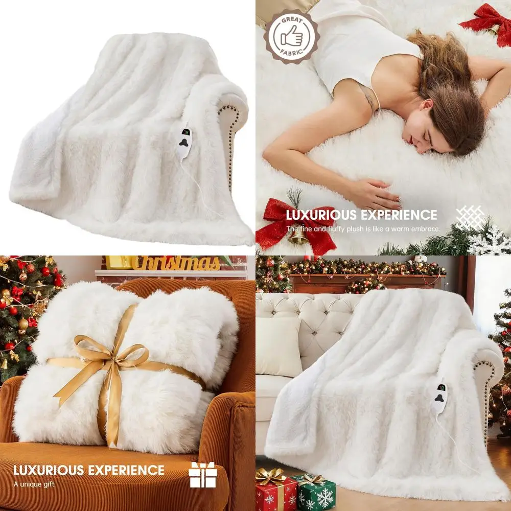 

Электрическое одеяло из искусственного меха — мягкое шерпа, 10 режимов нагрева и 5 режимов таймера, 50x60, цвет «Снежное облако»