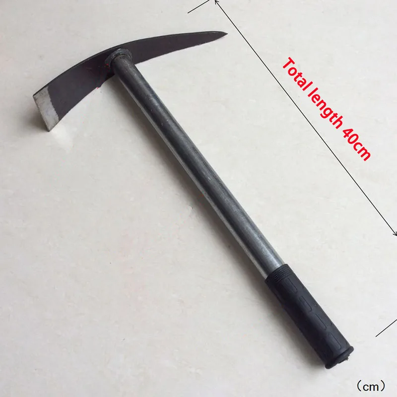 1pc Manganese steel small hoe iron handle 40cm long flat head pointed garden planting hoe garden soil loosening weeding tool