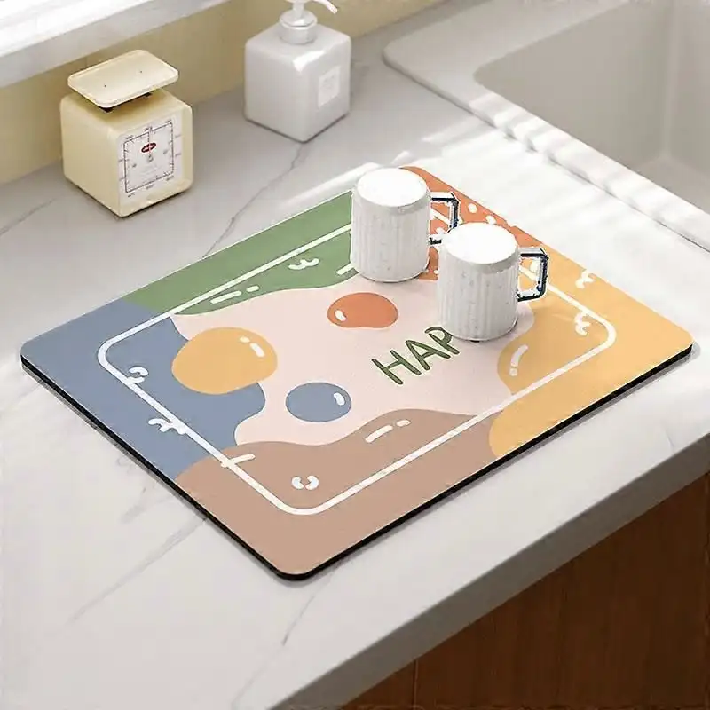 Dish Drying Runner Cute Floral Patchwork Water Absorption Anti Skid Kitchen Island Desktop Cup Glass Drainage Table Pad