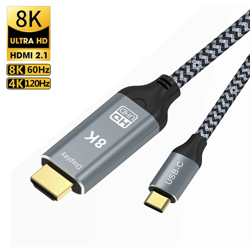 USB C에서 HDMI 2.1 케이블, HDMI 호환, 썬더볼트 3, 4 컨버터 어댑터, 노트북 맥북용, 8K, 60Hz, 4K, 120Hz