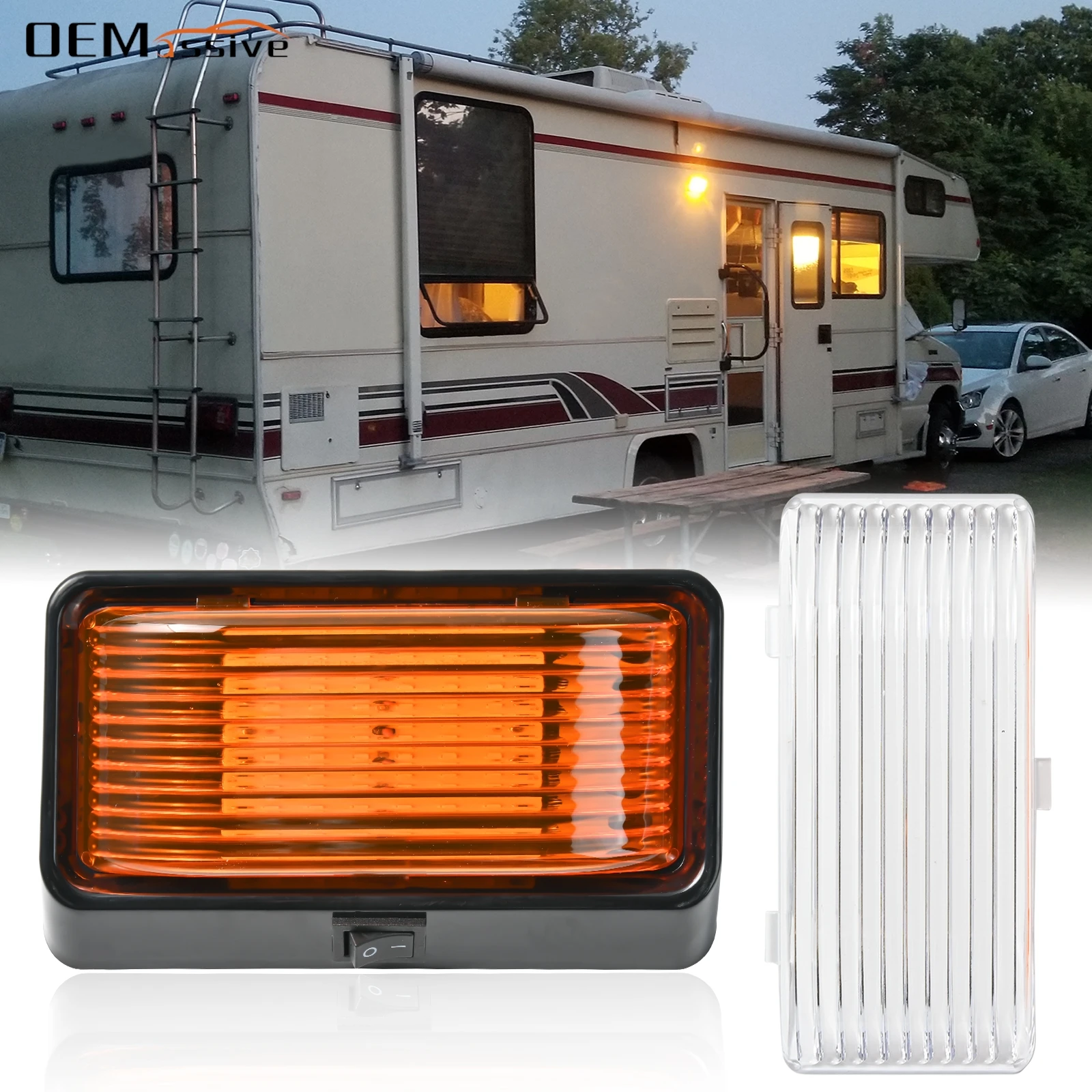 

Super Bright RV Porch Exterior Utility Light 12V with ON/OFF Switch Clear and Amber Removable Lens for RV Trailer Camper