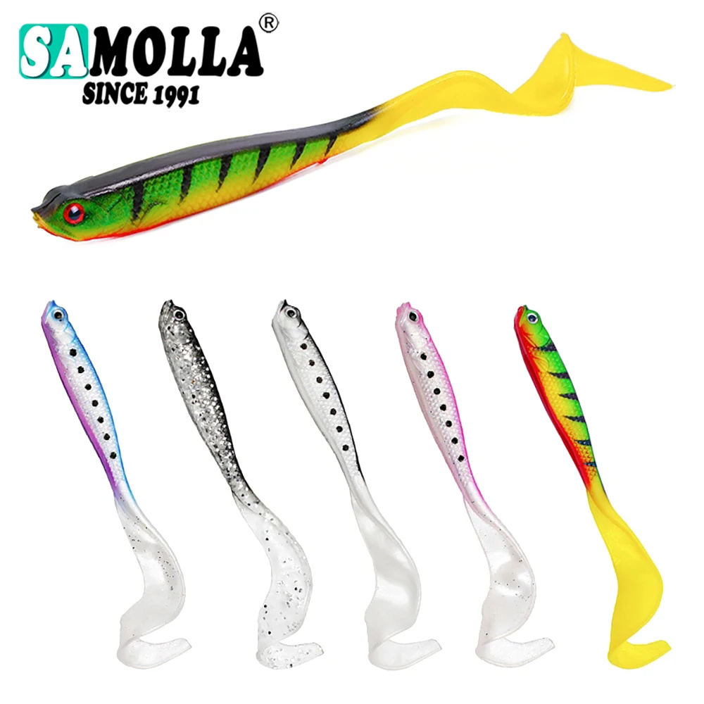 Cebos de gusano suave de silicona, señuelo de pesca realista, cola larga Flexible, 12cm/4,72 pulgadas, 4 unidades por lote