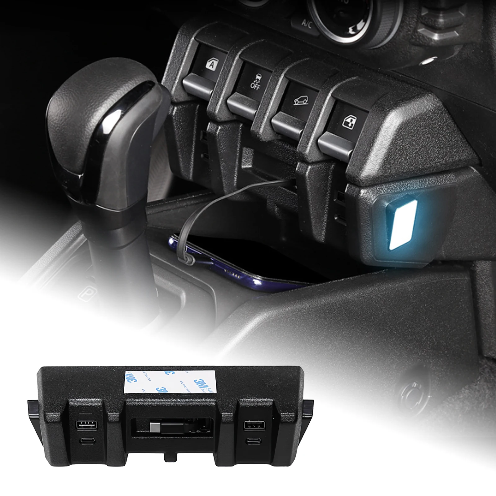 

For Suzuki Jimny JB64 Sierra JB74W 2019-2025 Car Charger Power Dual USB Shunt Hub Type C Splitter With Cigarette To Adapter