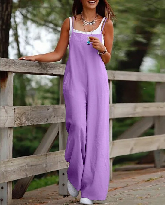 2023 European and American Fashion Casual New Women's Pocket Decoration Casual Strap Jumpsuit