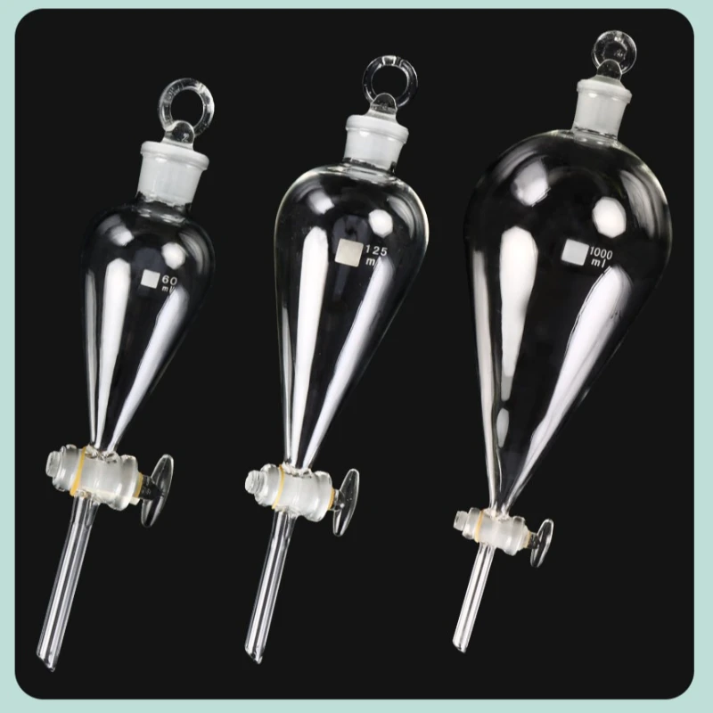 

30ml 60ml 125ml 250ml 500ml 1000ml Pear-shaped High Borosilicate Glass Separate Funnel with PTFE/glass Stopcock for Lab Use