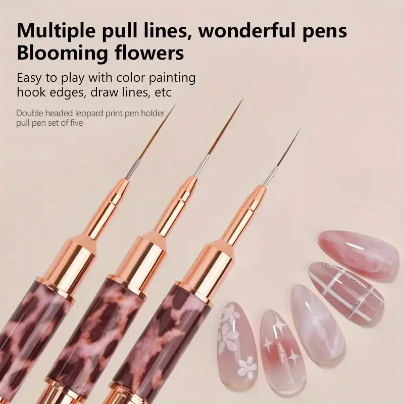 5Pcs Nail Art Liner Brushes Set Leopard Print Lines Striping Drawing UV Gel Painting Nail Design Pen Professional Manicure Tool
