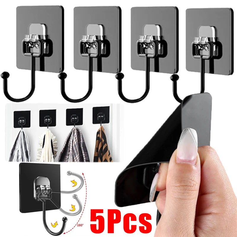 

1-5Pcs All-Purpose Large Adhesive Hooks Waterproof Stick on Wall Hooks for Data Charge Cable Holder Power Cord Keys Organization