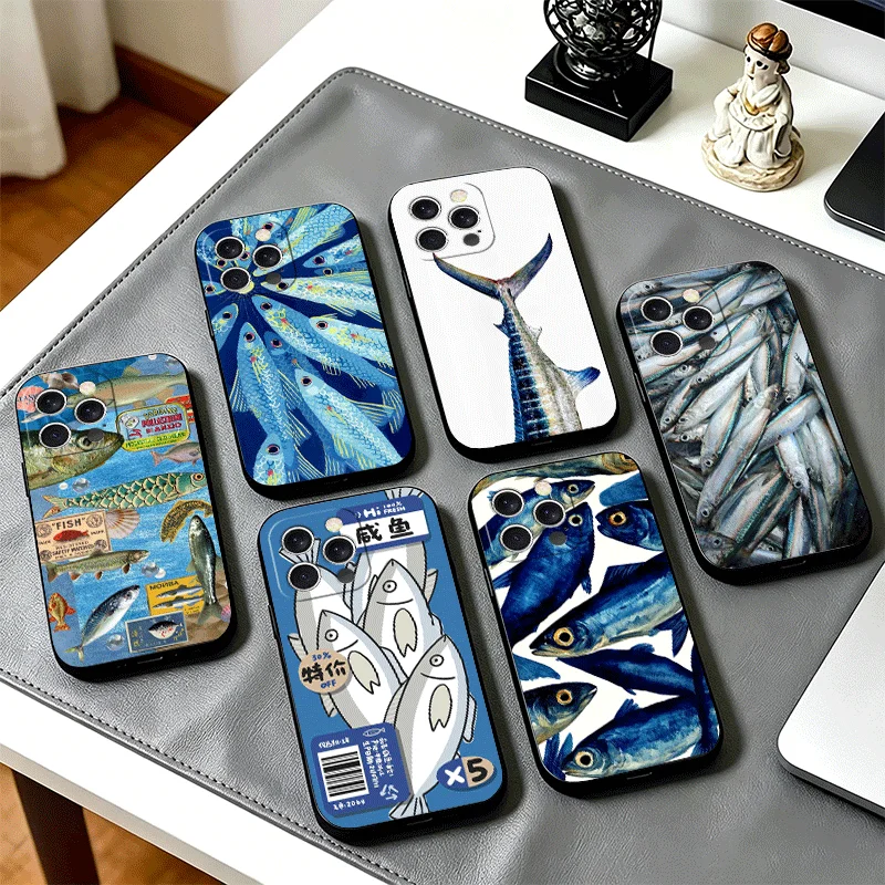 Discounted Salted Fish Phone Case Cover for Iphone 11 12 13 Mini 14 15 Plus 16 17 Pro Max 17E 16E XS 7 8 Air SE Black Soft Shell