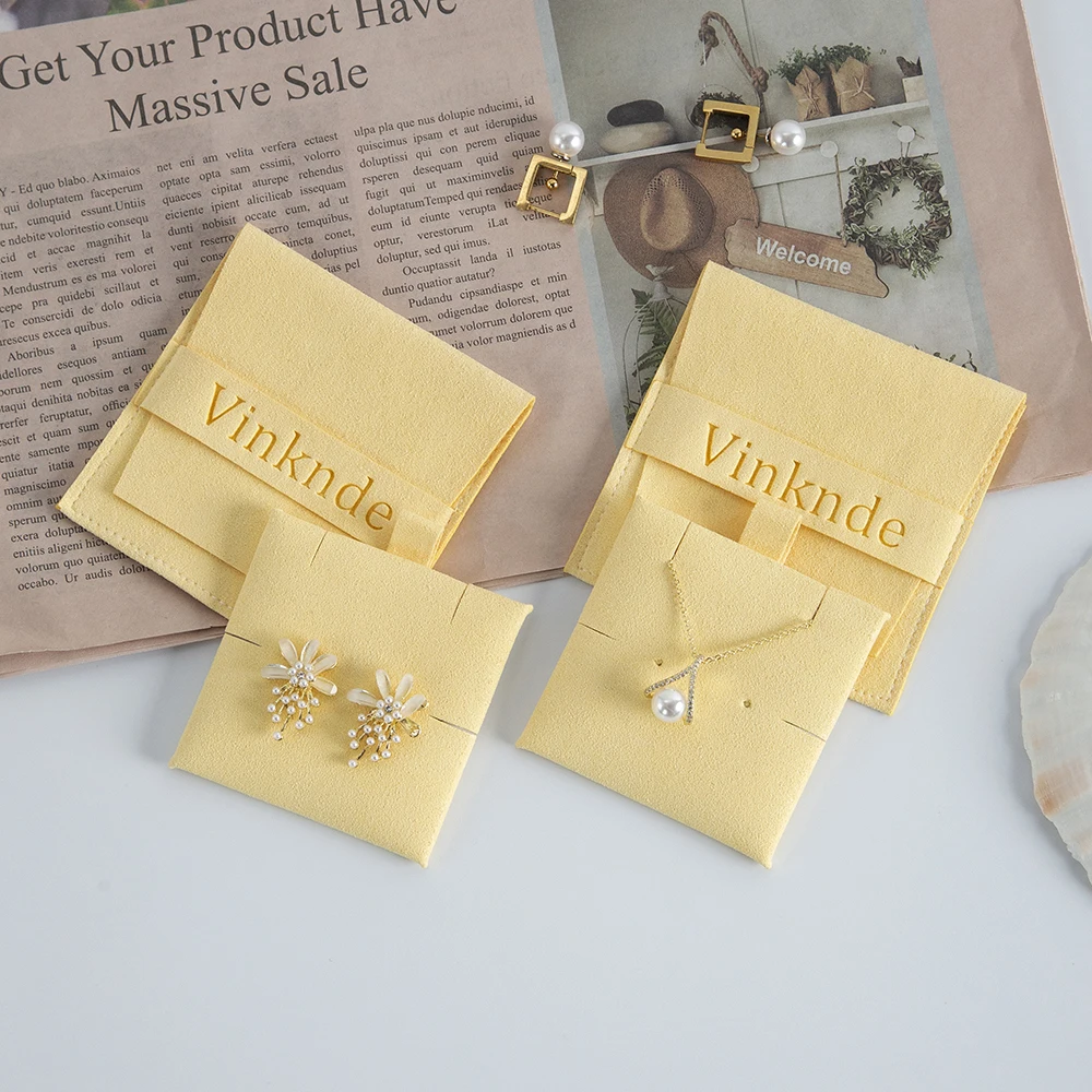 Custom Logo 8x8cm Microfiber Jewelry Pouch with Card Envelope Flap Gift Packaging Storage Bag For Earring Necklace Bracelet Bulk