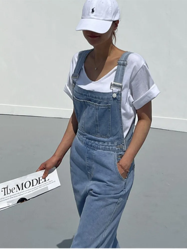 Jeans ärmellose Overalls Hose Frauen lose lässige Mode Damen hose koreanischen Stil Frau gerade Overalls Hosen