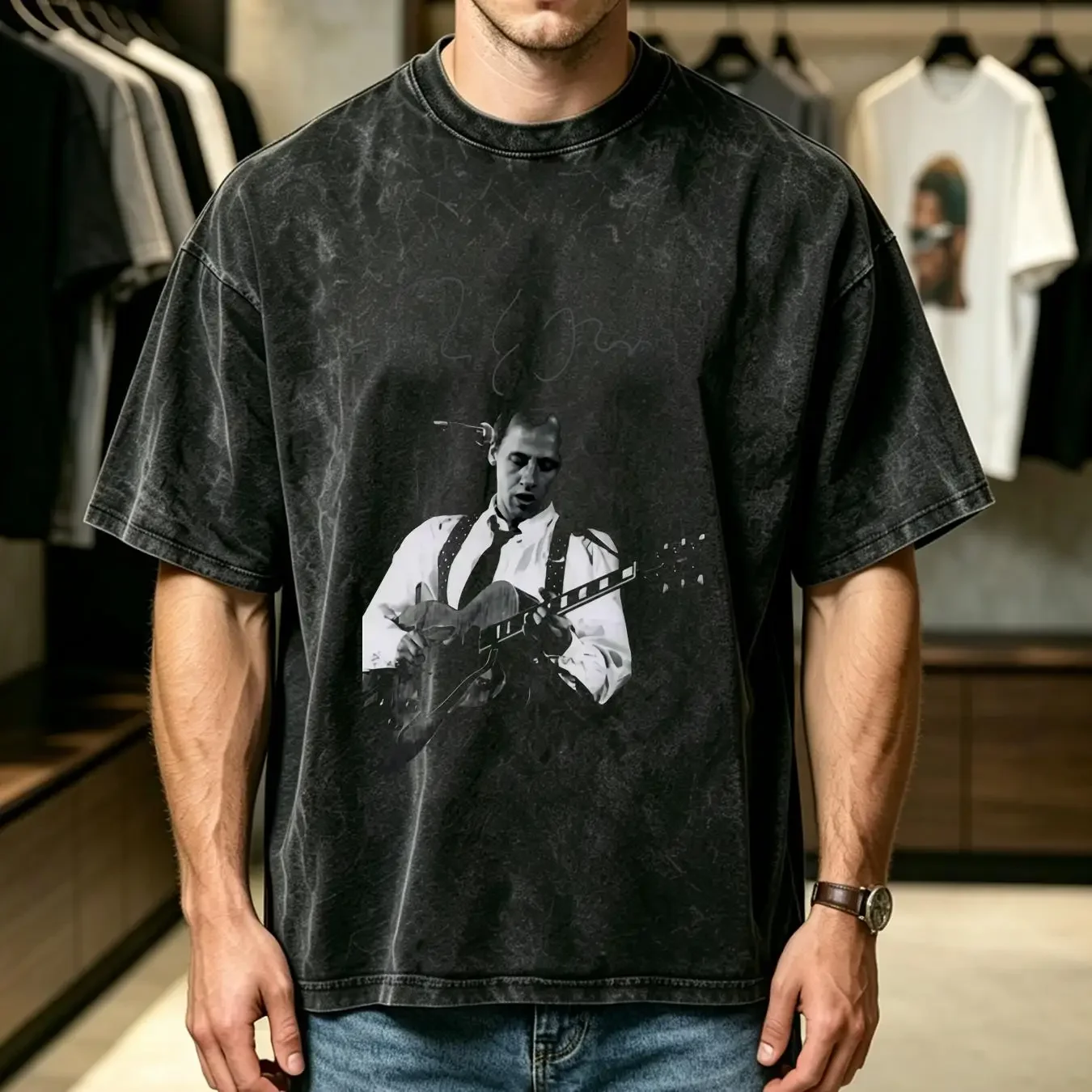 washed T Shirt Vintage Mark Knopfler Signed For Fans Cotton Black All Size HH002 long sleeves vintage Washed homme graphic