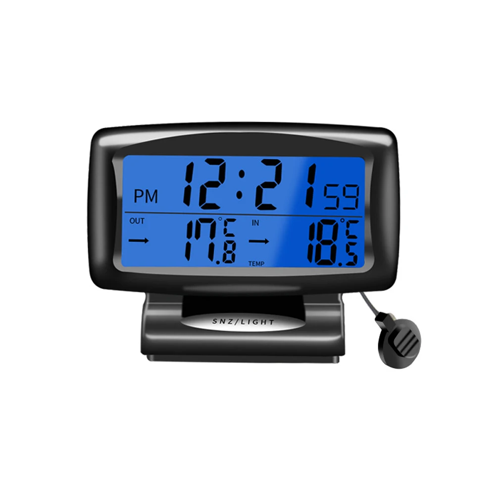 Zegar samochodowy termometr 2 w 1 cyfrowy zegar i miernik temperatury z przełączaniem podświetlony wyświetlacz LCD 12H/24H do wewnątrz i na zewnątrz