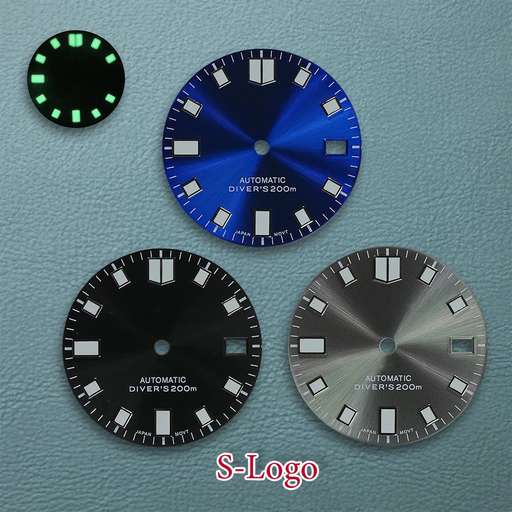 28.5mm S Logo Diver‘s NH35 Dial Fit NH36 Movement Sunburst Strong Green Luminous Watch Modification Accessories repair tools