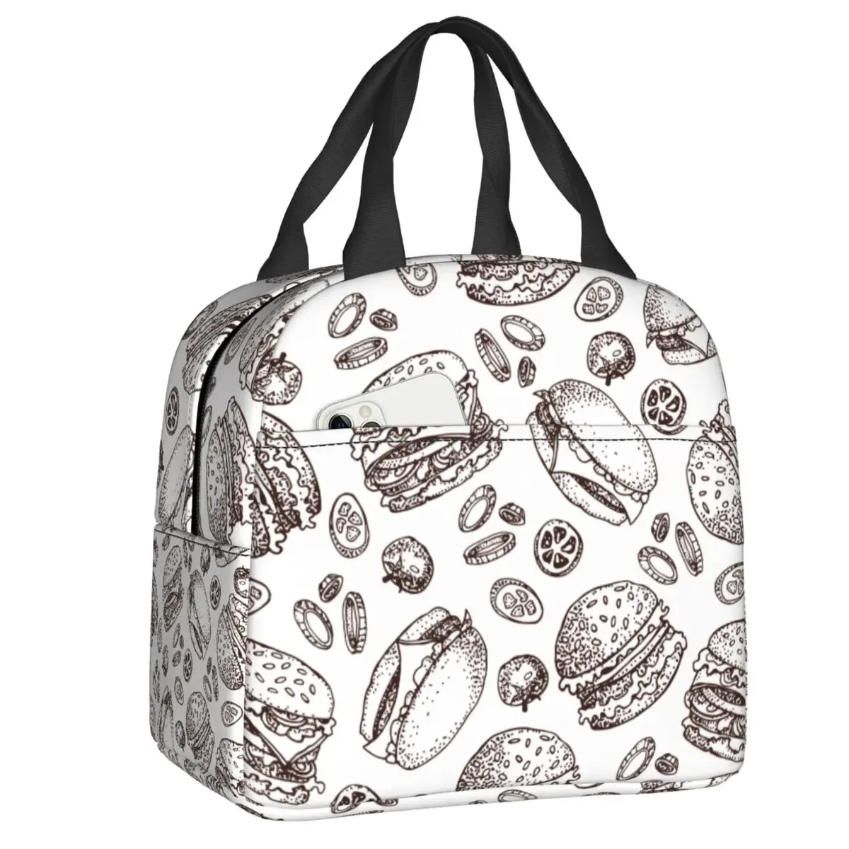 

Hamburger Insulated Lunch Bag for Women Resuable Cooler Thermal Lunch Tote Office Picnic Travel