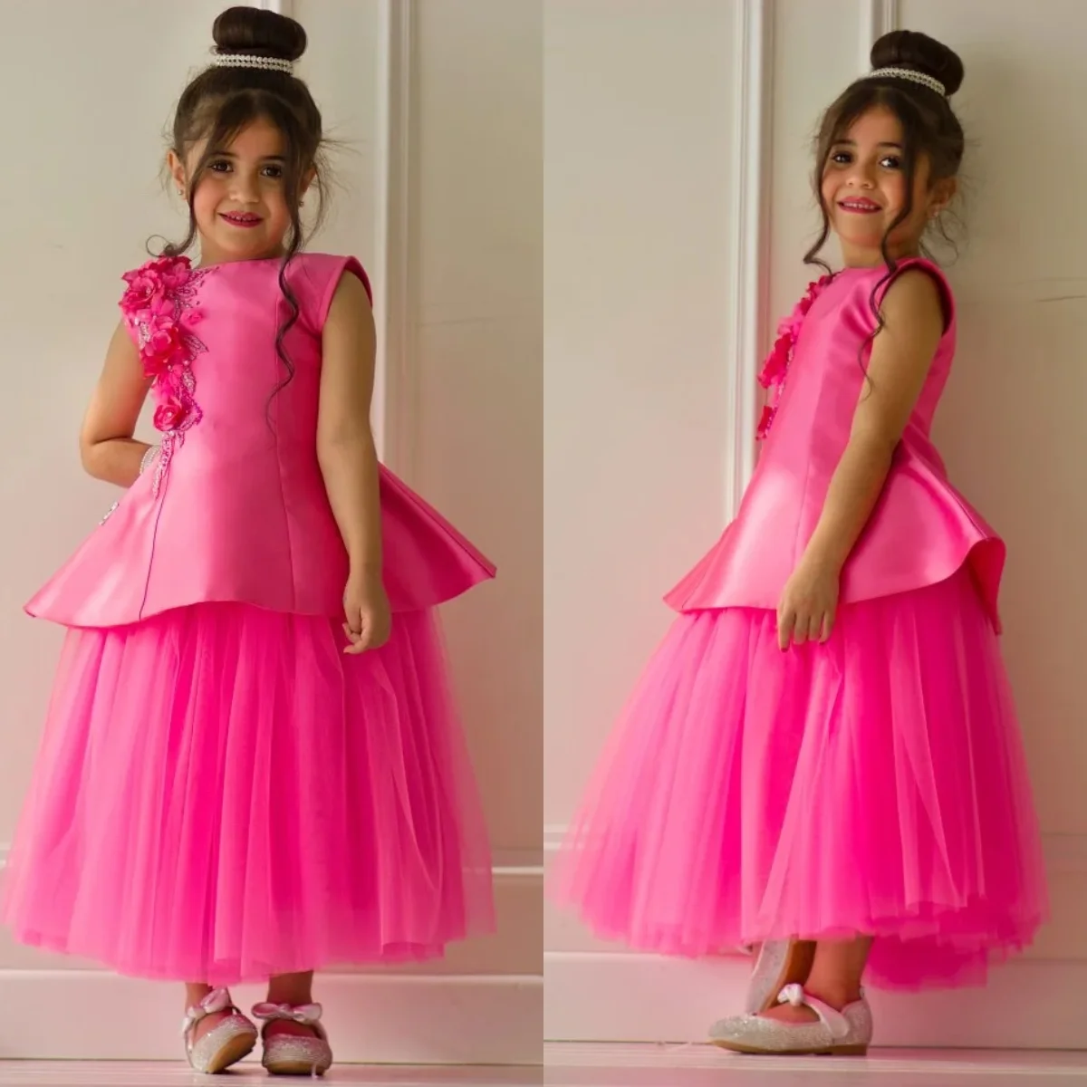

Pink Flower Girl Dresses For Wedding Ankle Length Girls Birthday Party Gowns Wedding Dress Baby Children Clothes Outfit Gown