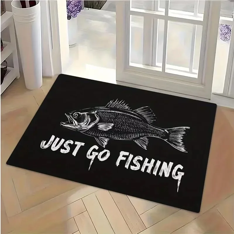 VIKAMA Just Go Fishing Doormat Non-slip Outdoor Entrance Rug Fish Print Floor Mat For Fishing Lover Home Decor