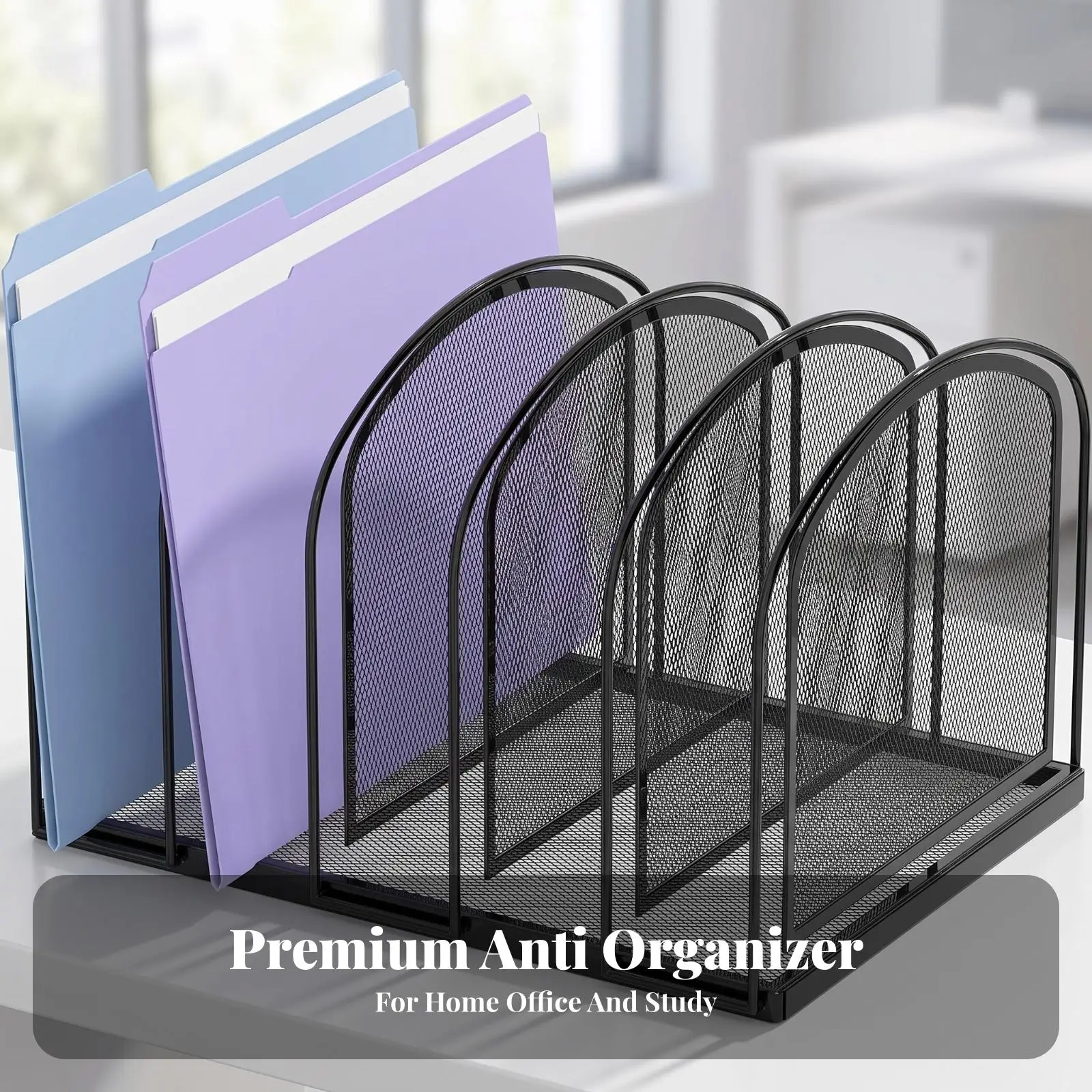 Sturdy Iron File Organizer for Desk with Arched Divider for Files Magazines and Office Use